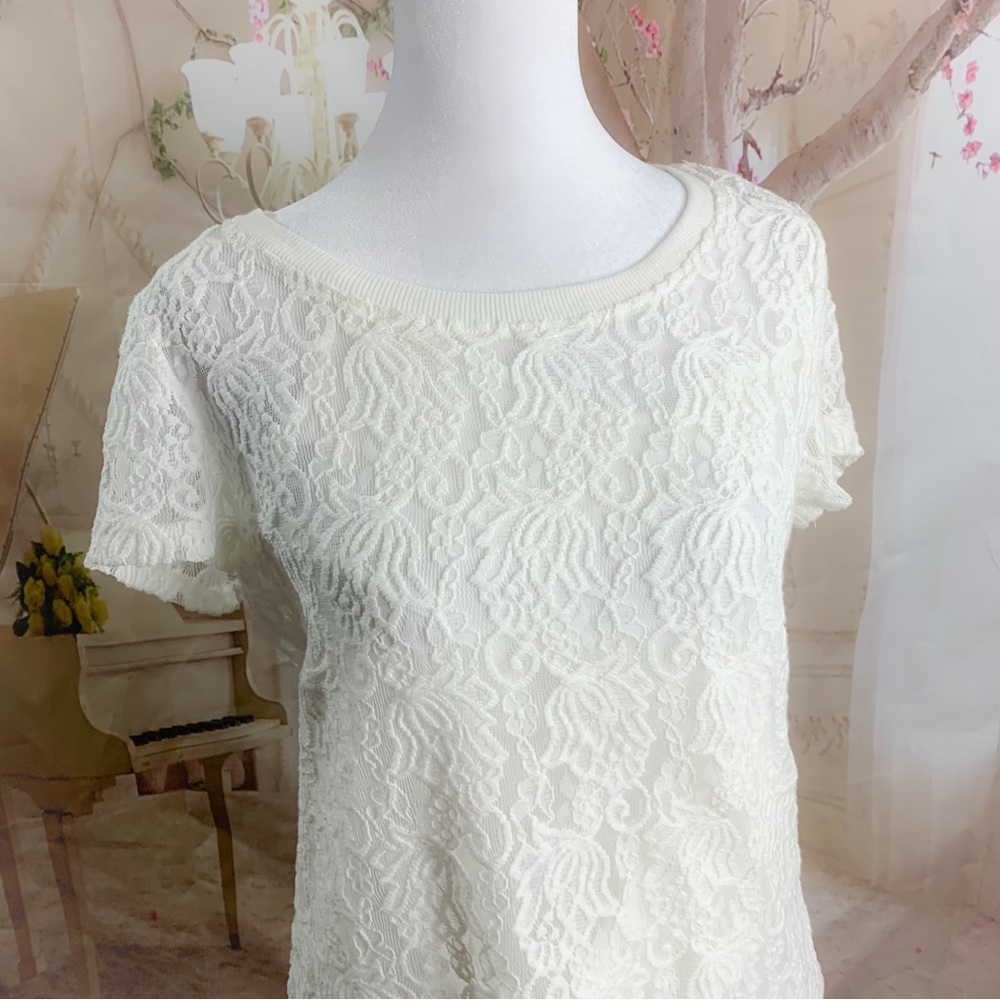 NEW T Tahari Crew Neck Lace Ivory Blouse - Picture 5 of 11